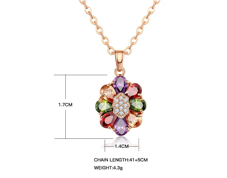 Women's Fashion Shiny Colorful Zircon Pendant Necklaces Multicolor Flower Rose Gold Charming Necklace Pendants Jewelry Best Gift