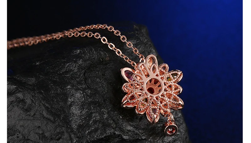 Women's Fashion Shiny Colorful Zircon Pendant Necklaces Multicolor Flower Rose Gold Charming Necklace Pendants Jewelry Best Gift
