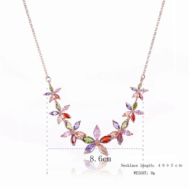 Women's Fashion Shiny Colorful Zircon Pendant Necklaces Multicolor Flower Rose Gold Charming Necklace Pendants Jewelry Best Gift