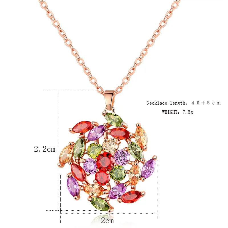 Women's Fashion Shiny Colorful Zircon Pendant Necklaces Multicolor Flower Rose Gold Charming Necklace Pendants Jewelry Best Gift