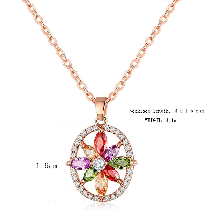 Women's Fashion Shiny Colorful Zircon Pendant Necklaces Multicolor Flower Rose Gold Charming Necklace Pendants Jewelry Best Gift