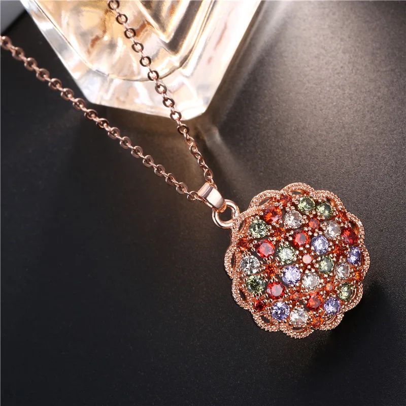 Women's Fashion Shiny Colorful Zircon Pendant Necklaces Multicolor Flower Rose Gold Charming Necklace Pendants Jewelry Best Gift