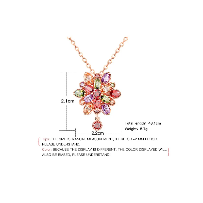 Women's Fashion Shiny Colorful Zircon Pendant Necklaces Multicolor Flower Rose Gold Charming Necklace Pendants Jewelry Best Gift