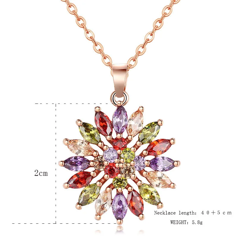 Women's Fashion Shiny Colorful Zircon Pendant Necklaces Multicolor Flower Rose Gold Charming Necklace Pendants Jewelry Best Gift