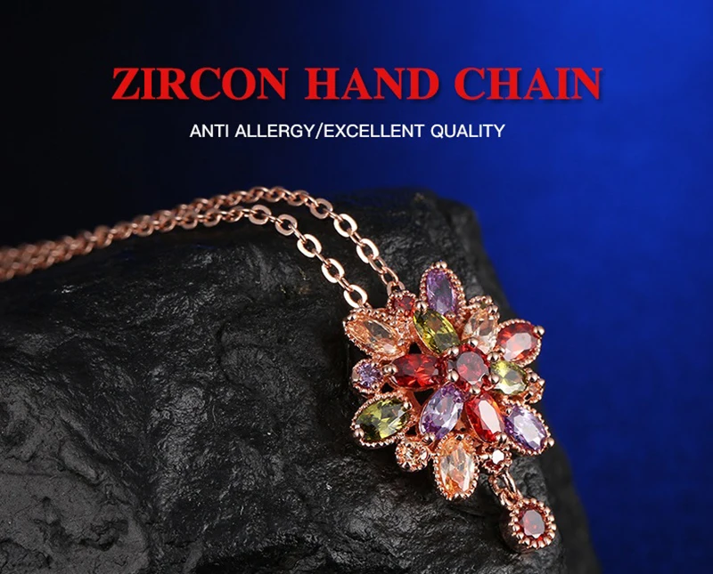Women's Fashion Shiny Colorful Zircon Pendant Necklaces Multicolor Flower Rose Gold Charming Necklace Pendants Jewelry Best Gift