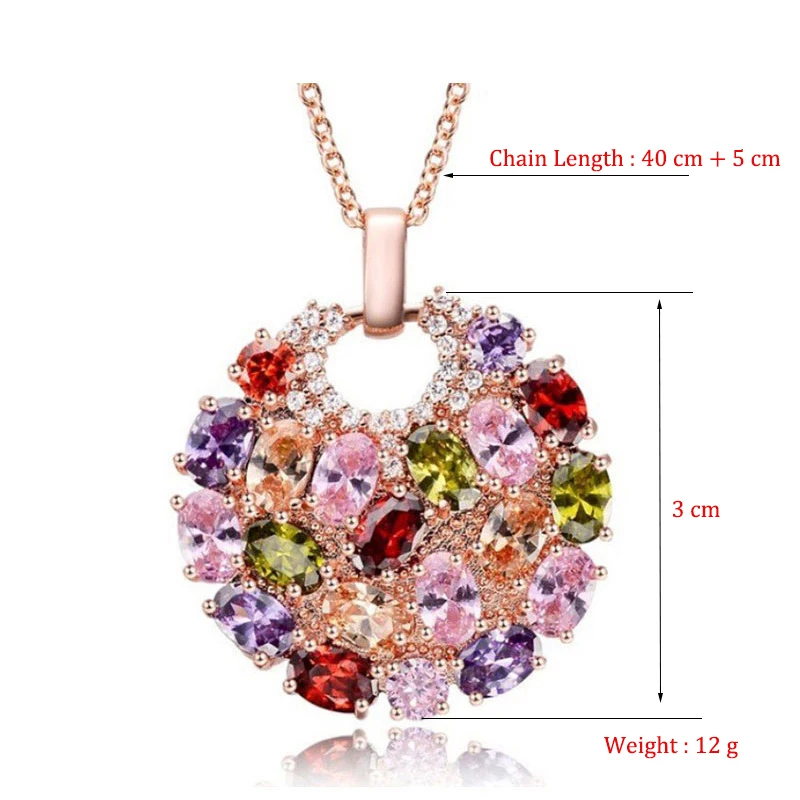 Women's Fashion Shiny Colorful Zircon Pendant Necklaces Multicolor Flower Rose Gold Charming Necklace Pendants Jewelry Best Gift