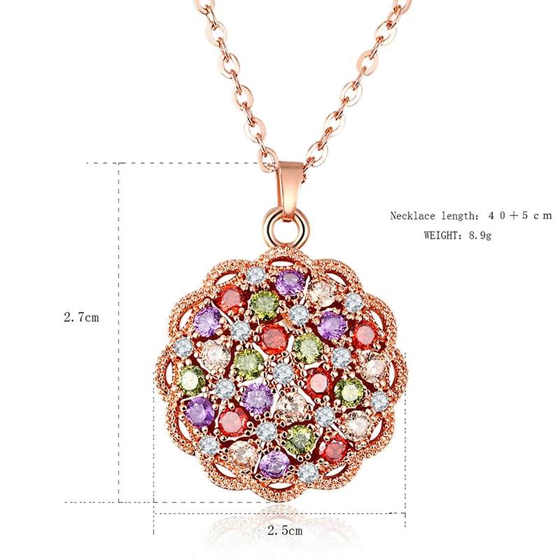 Women's Fashion Shiny Colorful Zircon Pendant Necklaces Multicolor Flower Rose Gold Charming Necklace Pendants Jewelry Best Gift