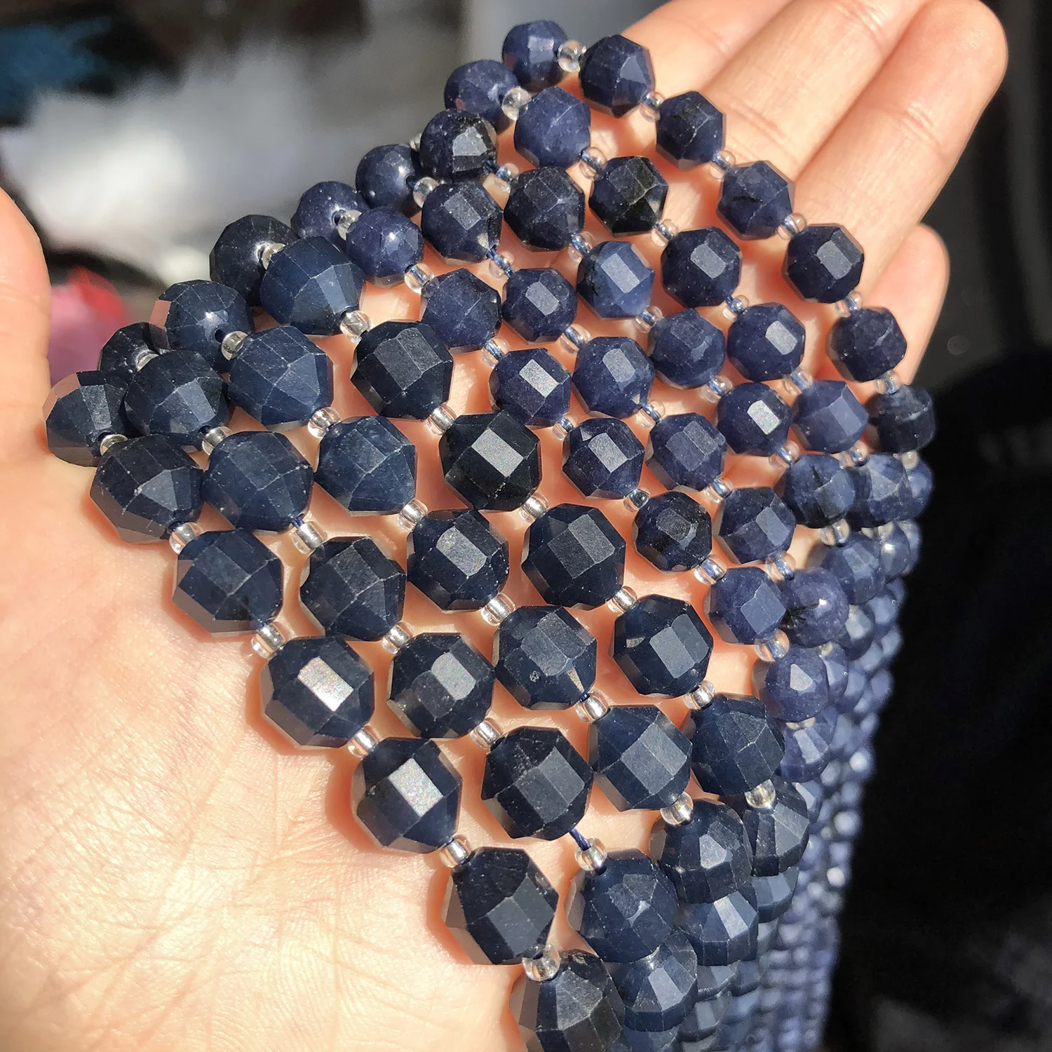 Natural Faceted Dark Blue Sapphire Stone Beads Olive Shape Loose Spacer Beads For DIY Jewelry Making Bracelet Accessories 15''
