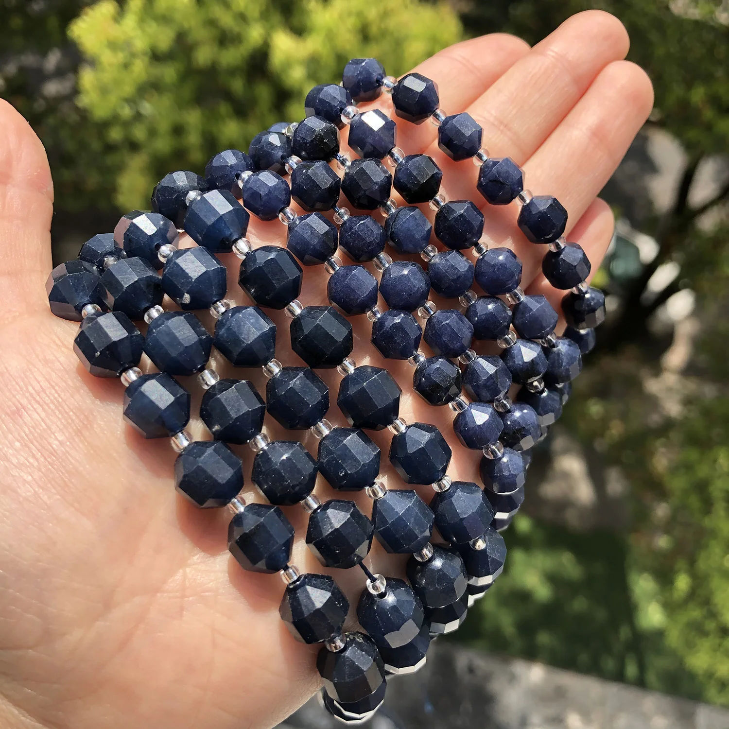 Natural Faceted Dark Blue Sapphire Stone Beads Olive Shape Loose Spacer Beads For DIY Jewelry Making Bracelet Accessories 15''