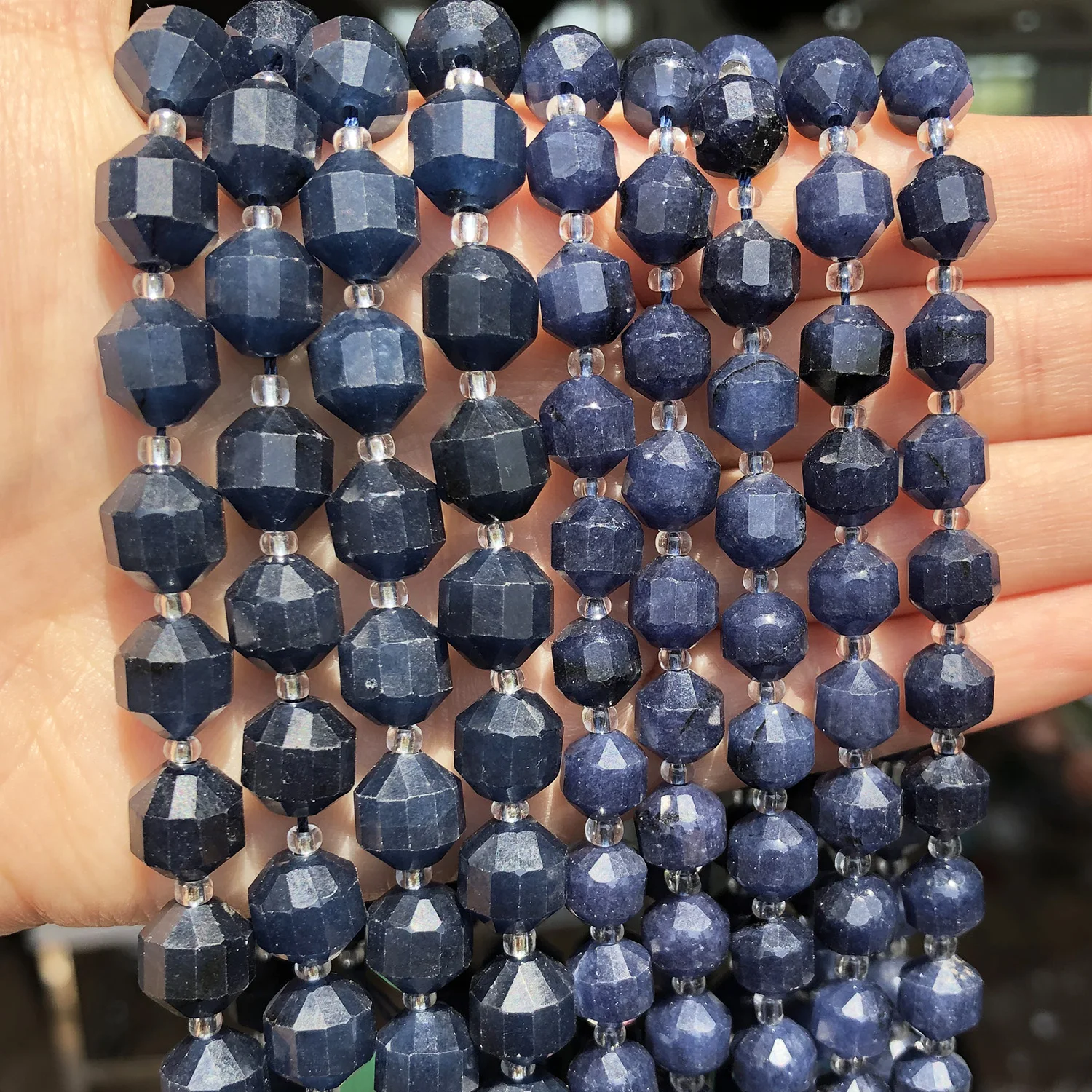 Natural Faceted Dark Blue Sapphire Stone Beads Olive Shape Loose Spacer Beads For DIY Jewelry Making Bracelet Accessories 15''