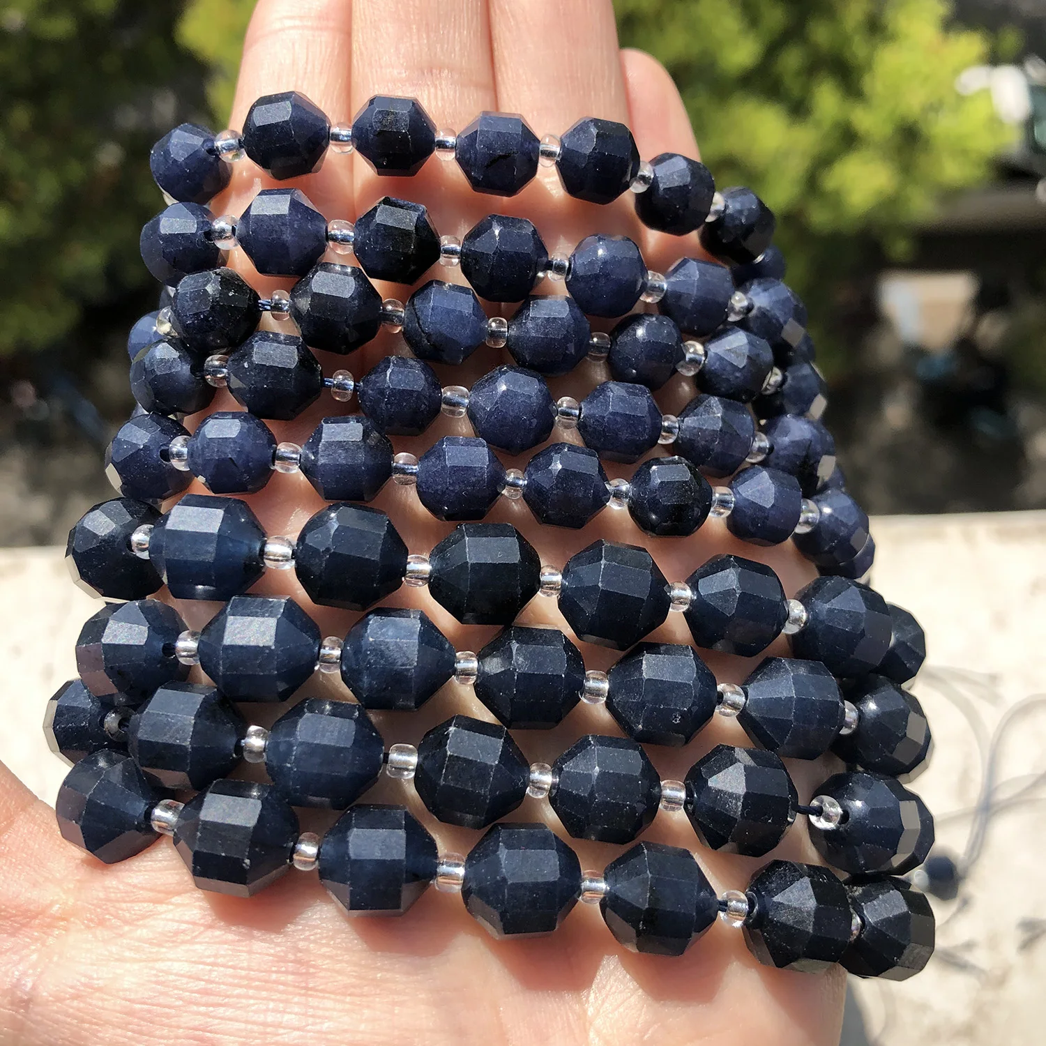 Natural Faceted Dark Blue Sapphire Stone Beads Olive Shape Loose Spacer Beads For DIY Jewelry Making Bracelet Accessories 15''