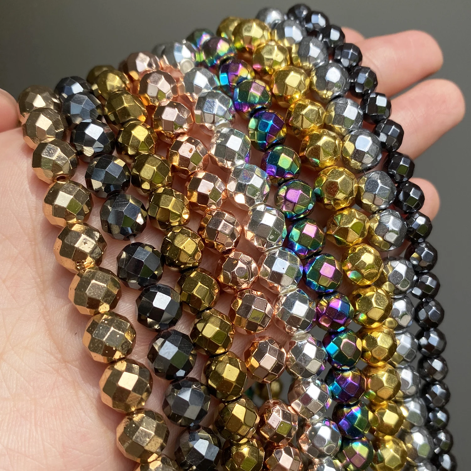 Natural Hematite Stone Beads Rose Gold Silver Color Faceted Loose Spacer Beads For Jewelry DIY Making Bracelet Accessories 15''