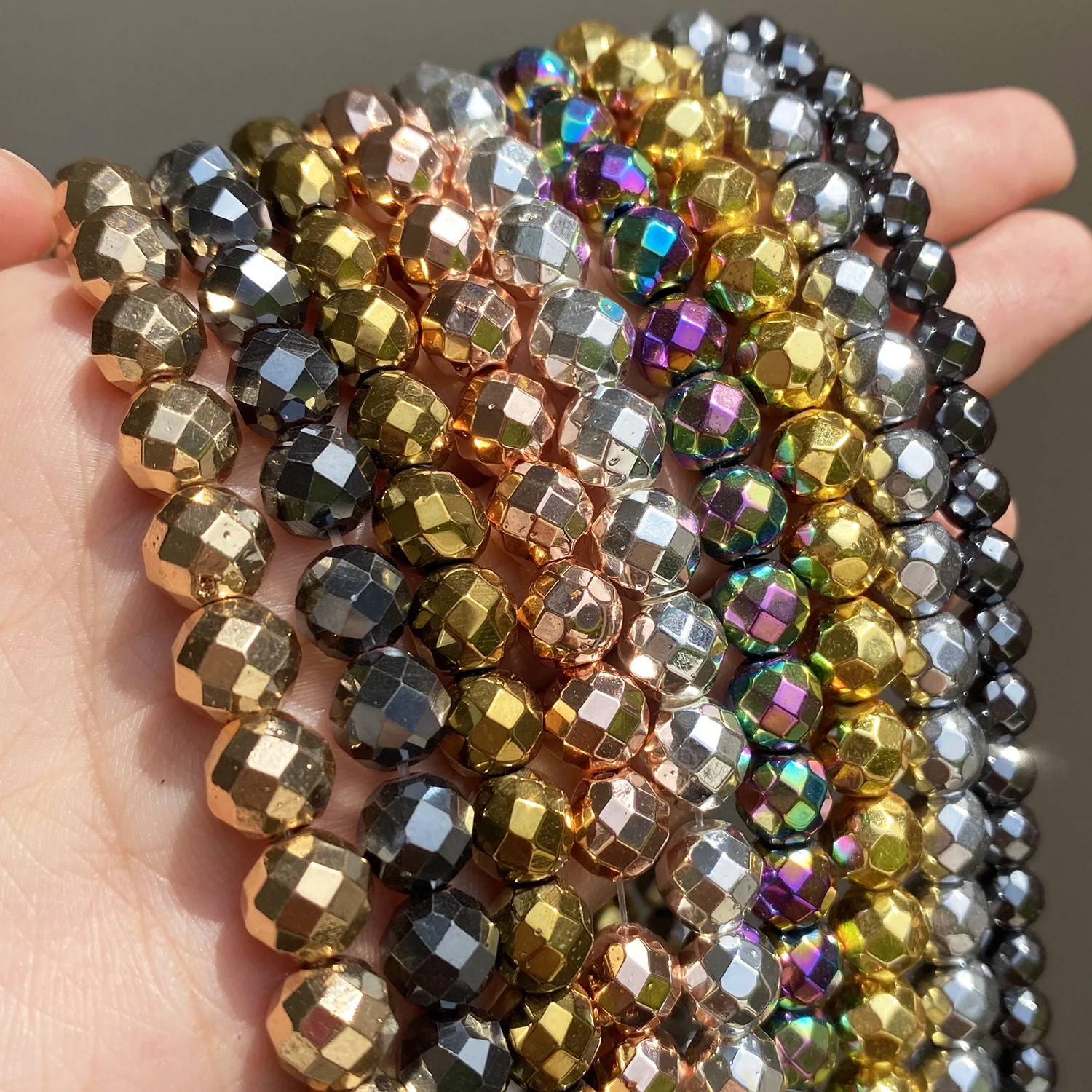 Natural Hematite Stone Beads Rose Gold Silver Color Faceted Loose Spacer Beads For Jewelry DIY Making Bracelet Accessories 15''
