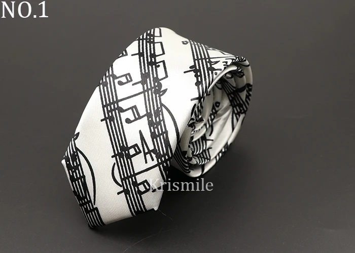 Classic Fashion Men's Music Tie Holiday Festival Printed Piano Guitar Smiling Face Polyester 5cm Width Black Wihte Necktie Gift