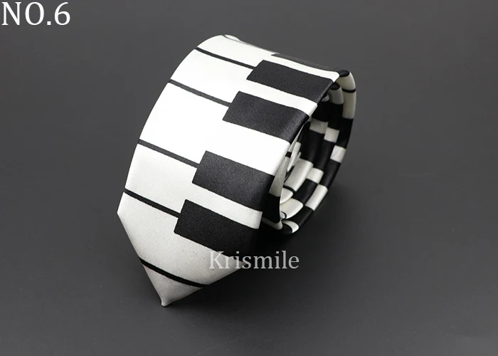 Classic Fashion Men's Music Tie Holiday Festival Printed Piano Guitar Smiling Face Polyester 5cm Width Black Wihte Necktie Gift