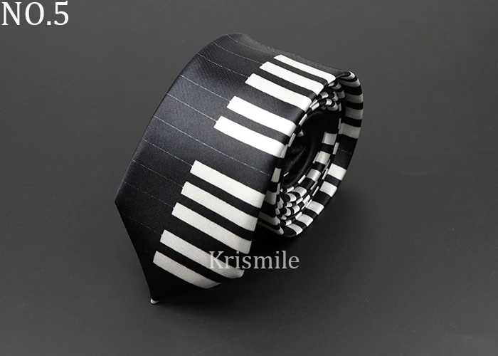 Classic Fashion Men's Music Tie Holiday Festival Printed Piano Guitar Smiling Face Polyester 5cm Width Black Wihte Necktie Gift