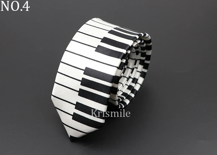Classic Fashion Men's Music Tie Holiday Festival Printed Piano Guitar Smiling Face Polyester 5cm Width Black Wihte Necktie Gift