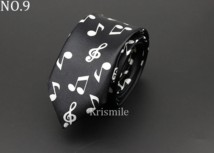 Classic Fashion Men's Music Tie Holiday Festival Printed Piano Guitar Smiling Face Polyester 5cm Width Black Wihte Necktie Gift