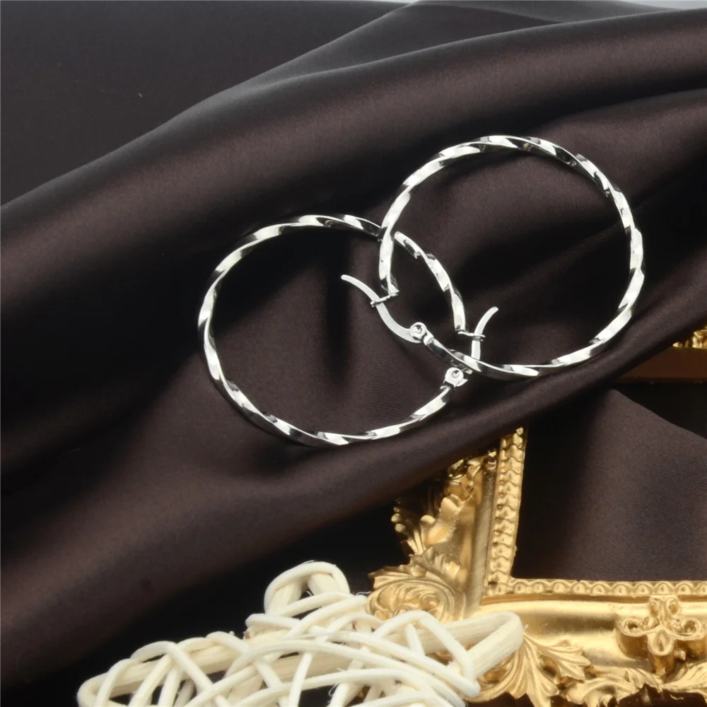 BTEN Gold Color Stainless Steel Big Hoop Earring for Women Large Hoops Fashion Design Ladies Ear Fashion Jewelry Part