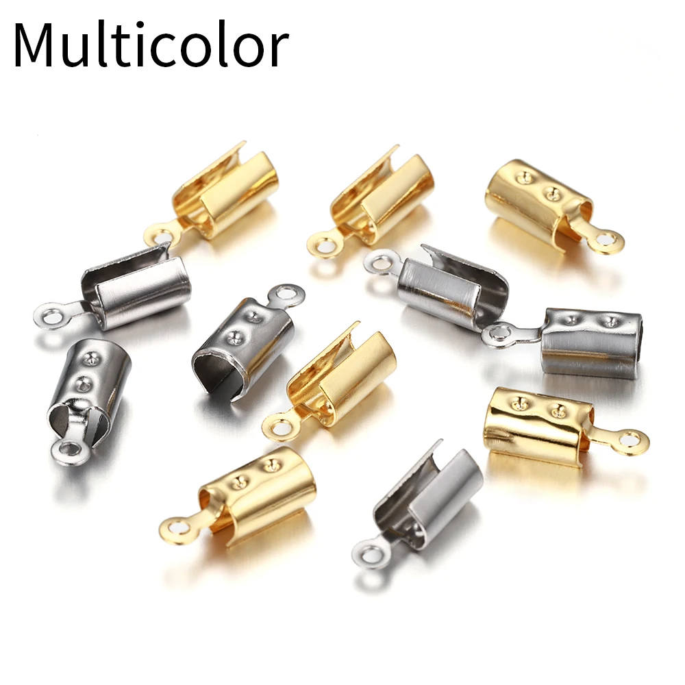 30pcs/lot Stainless Steel Cove Clasps Cord End Caps Leather Clip Tip Fold Crimp Bead Connectors For DIY Jewelry Making Findings