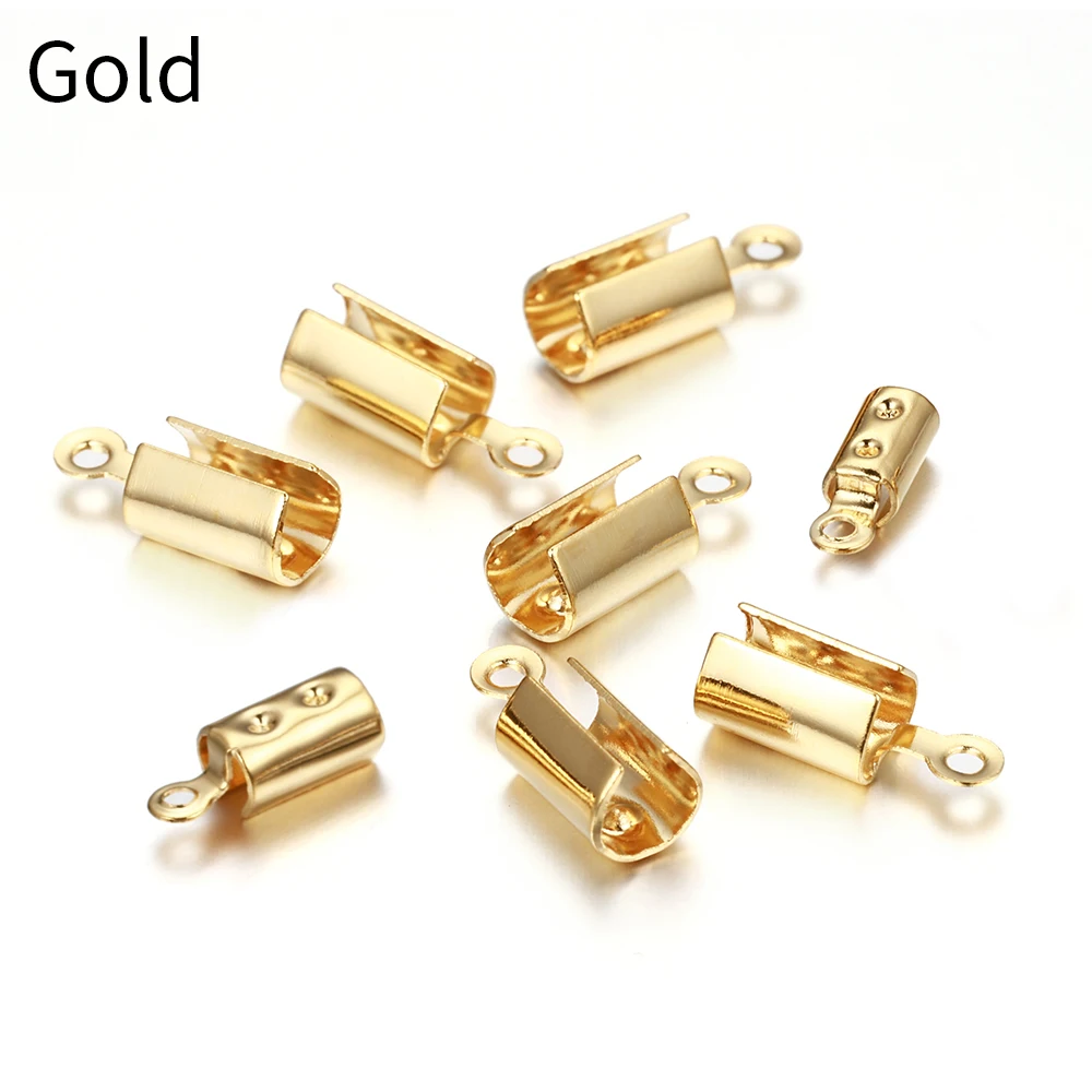 30pcs/lot Stainless Steel Cove Clasps Cord End Caps Leather Clip Tip Fold Crimp Bead Connectors For DIY Jewelry Making Findings