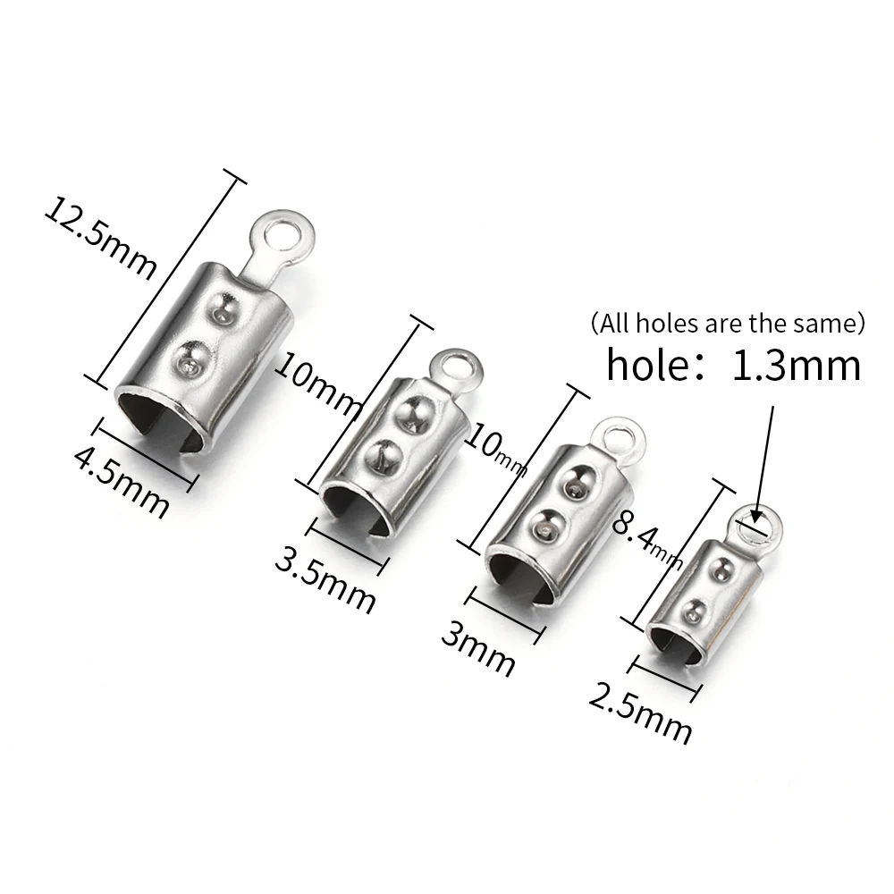 30pcs/lot Stainless Steel Cove Clasps Cord End Caps Leather Clip Tip Fold Crimp Bead Connectors For DIY Jewelry Making Findings