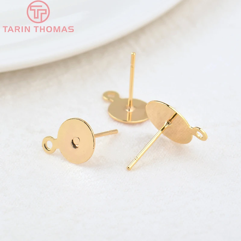 (3729)20PCS 4MM 5MM 6MM 8MM 10MM 24K Gold Color Brass Round Disk Stud Earrings High Quality Diy Jewelry Findings Accessories