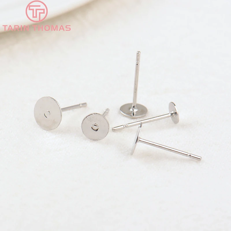 (3729)20PCS 4MM 5MM 6MM 8MM 10MM 24K Gold Color Brass Round Disk Stud Earrings High Quality Diy Jewelry Findings Accessories