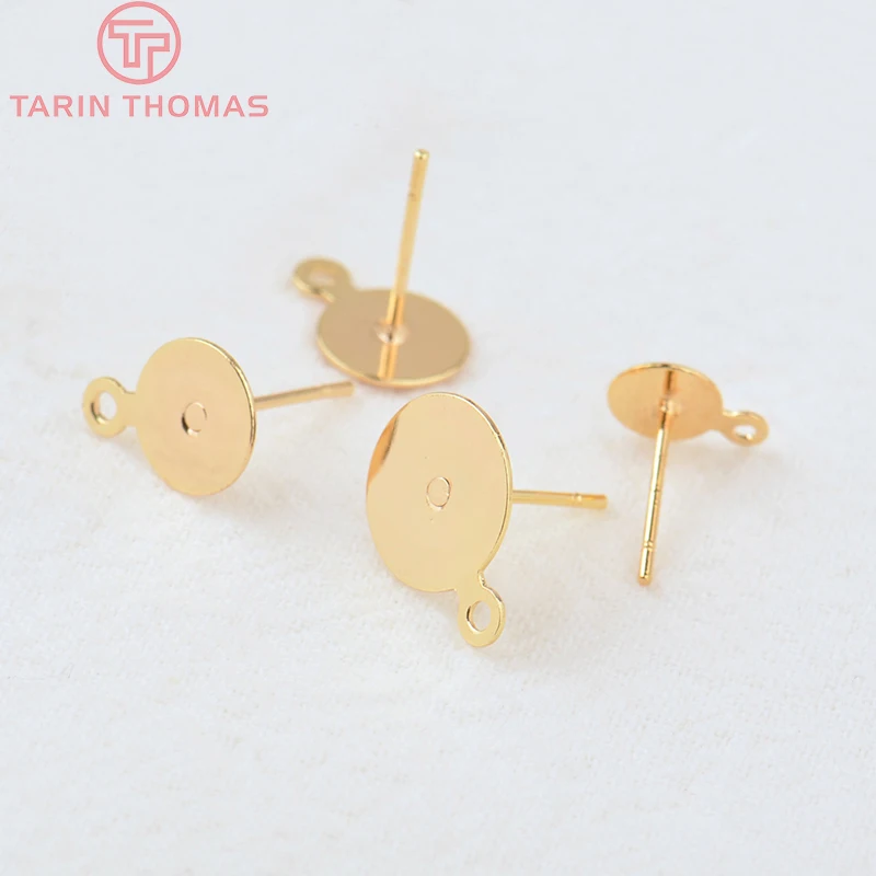 (3729)20PCS 4MM 5MM 6MM 8MM 10MM 24K Gold Color Brass Round Disk Stud Earrings High Quality Diy Jewelry Findings Accessories