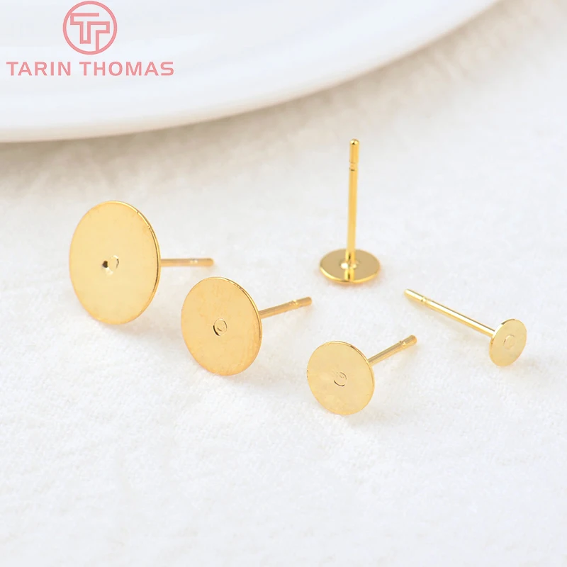 (3729)20PCS 4MM 5MM 6MM 8MM 10MM 24K Gold Color Brass Round Disk Stud Earrings High Quality Diy Jewelry Findings Accessories
