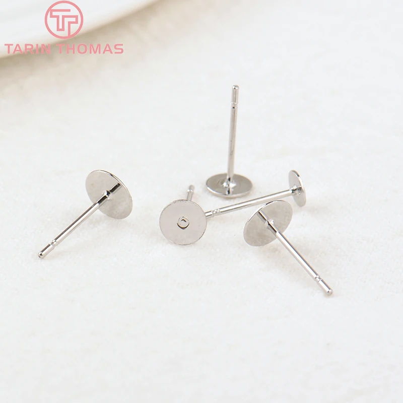 (3729)20PCS 4MM 5MM 6MM 8MM 10MM 24K Gold Color Brass Round Disk Stud Earrings High Quality Diy Jewelry Findings Accessories