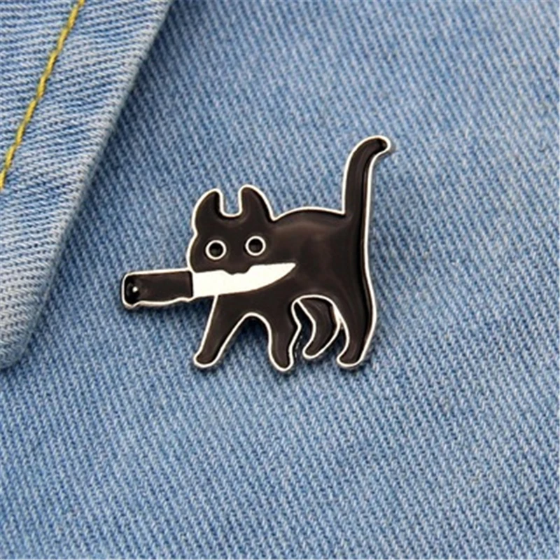 Cartoon Creative Black Cat Modeling Pop-Enamel Pin Lapel Badges Brooch Funny Fashion Jewelry for Women Men Gift