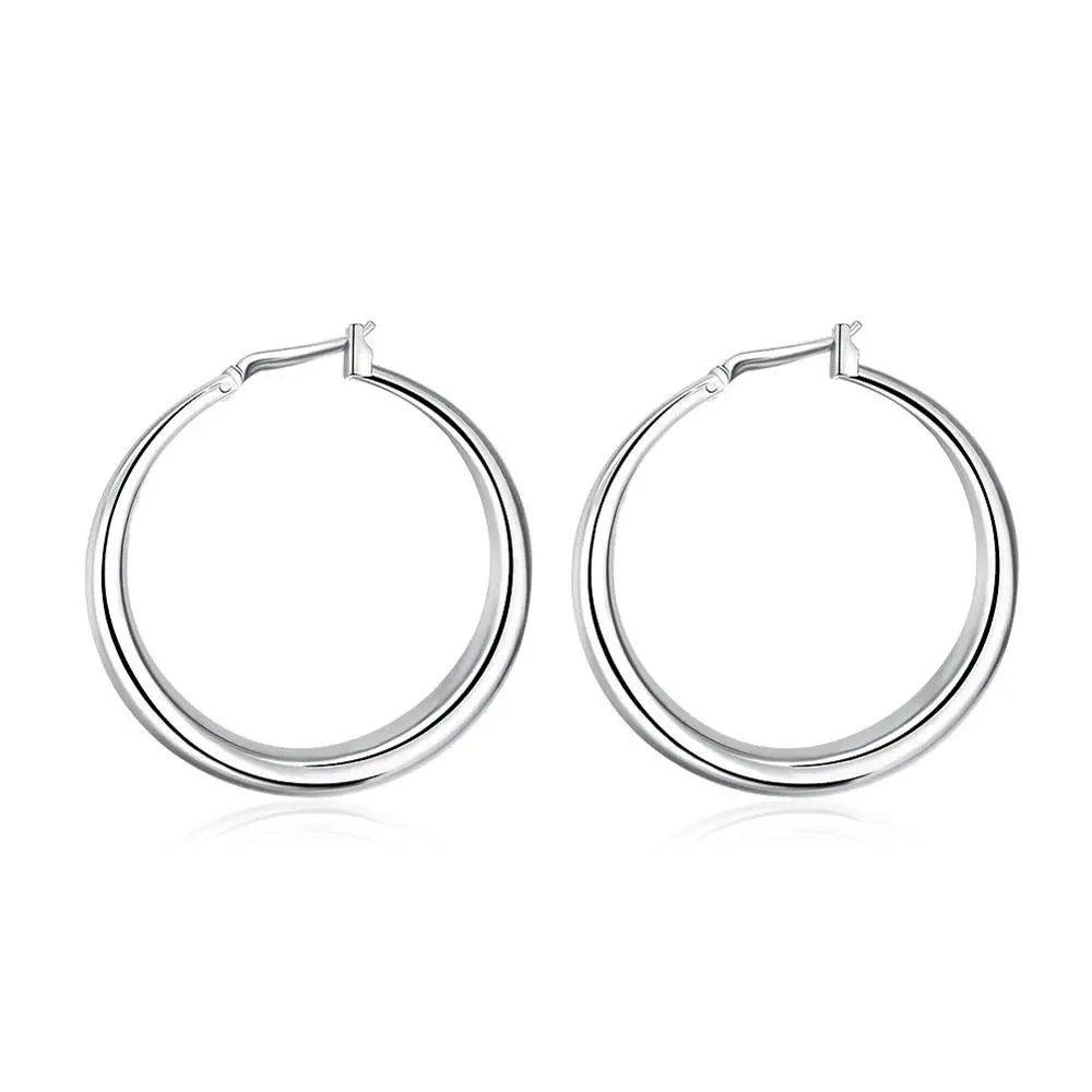 925 Sterling Silver 33mm Big Circle Round Hoop Earring For Women Unusual Earrings 2022 Trend Christmas Jewelry