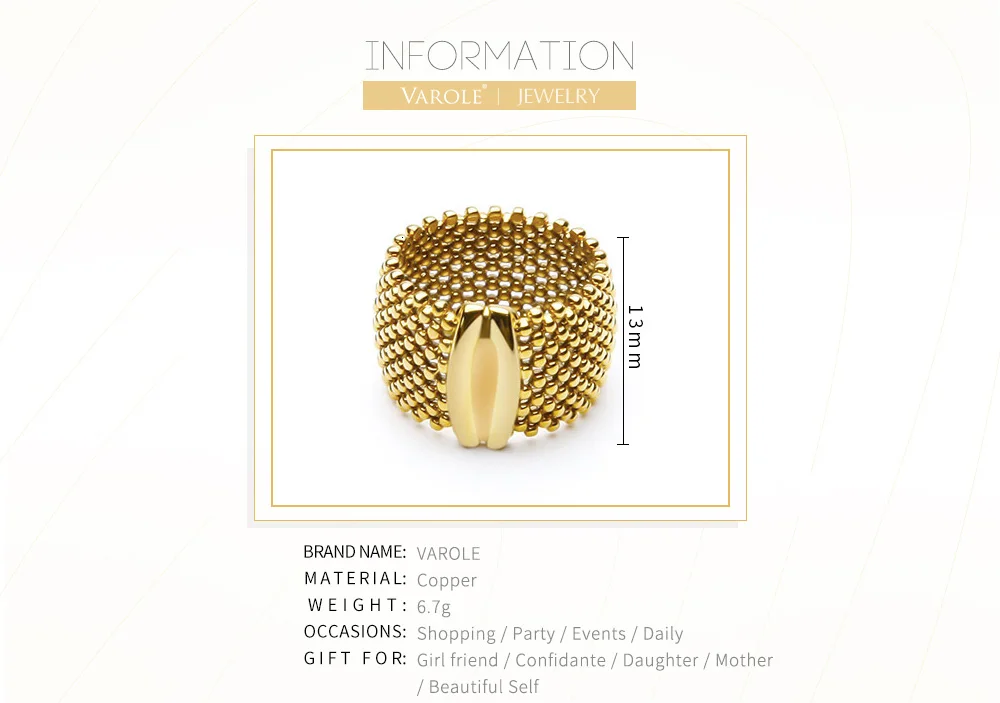 VAROLE Beads Rings For Women Gold Color Elegant Ring Friends Gifts Fashion Jewelry Anillos Mujer