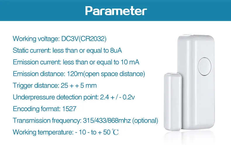 PGST Tuya 433MHz Magnetic Door Alarm Sensor Smart Home Life Window Door Sensor For House Alarm Security Protection System