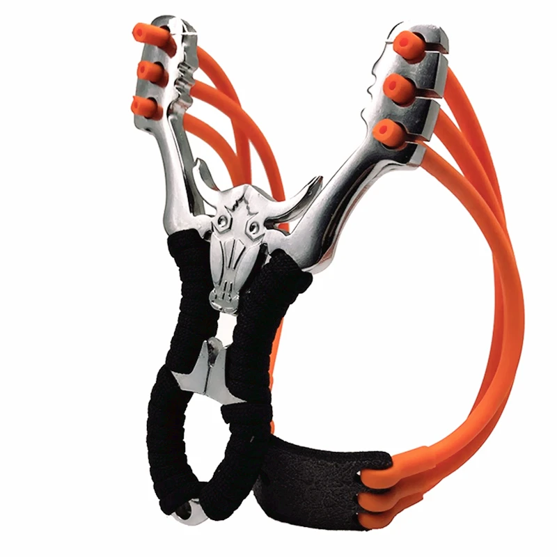 Outdoor Precision Competitive Hunting Catapult Slingshot New Stainless Steel Metal Rubber Band Bull Head Big Power Slingshot Toy