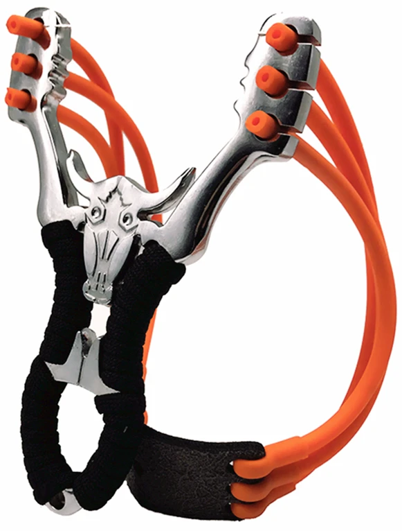 Outdoor Precision Competitive Hunting Catapult Slingshot New Stainless Steel Metal Rubber Band Bull Head Big Power Slingshot Toy