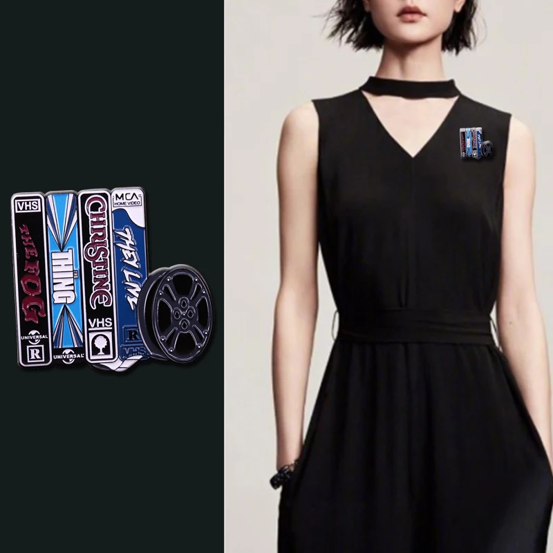John Carpenter VHS Collection Enamel Pin The Fog The Thing Christine They Live Horror Movie Reel Slasher Killer Goth brooch