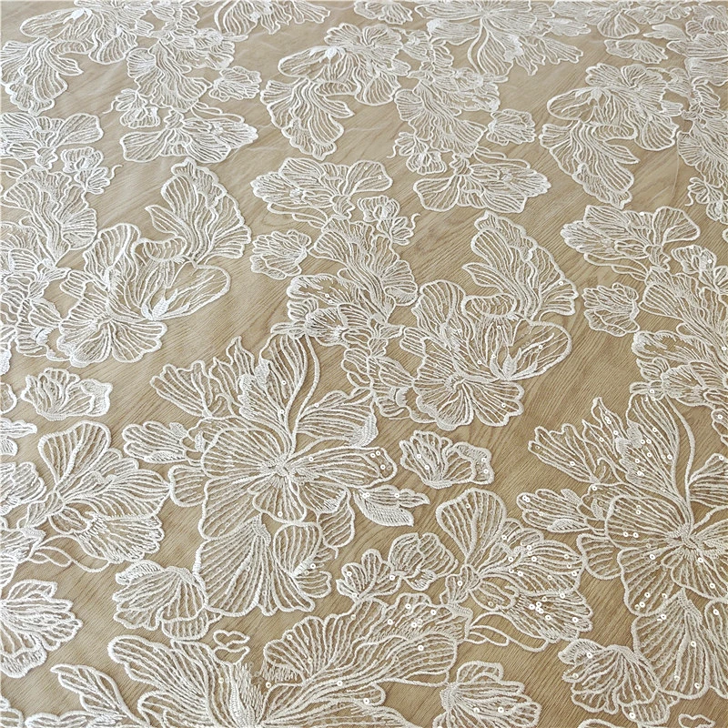 Higher Quality Lace Fabric Bridal Dress Lace Fabric With Sequins 130cm Width Lace Fabric Sell By Yard