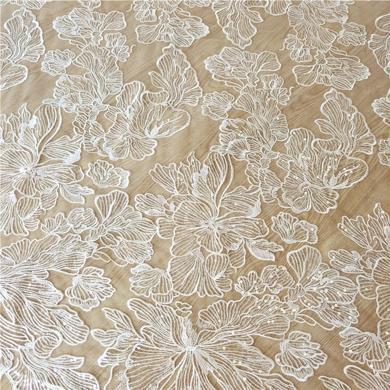 Higher Quality Lace Fabric Bridal Dress Lace Fabric With Sequins 130cm Width Lace Fabric Sell By Yard