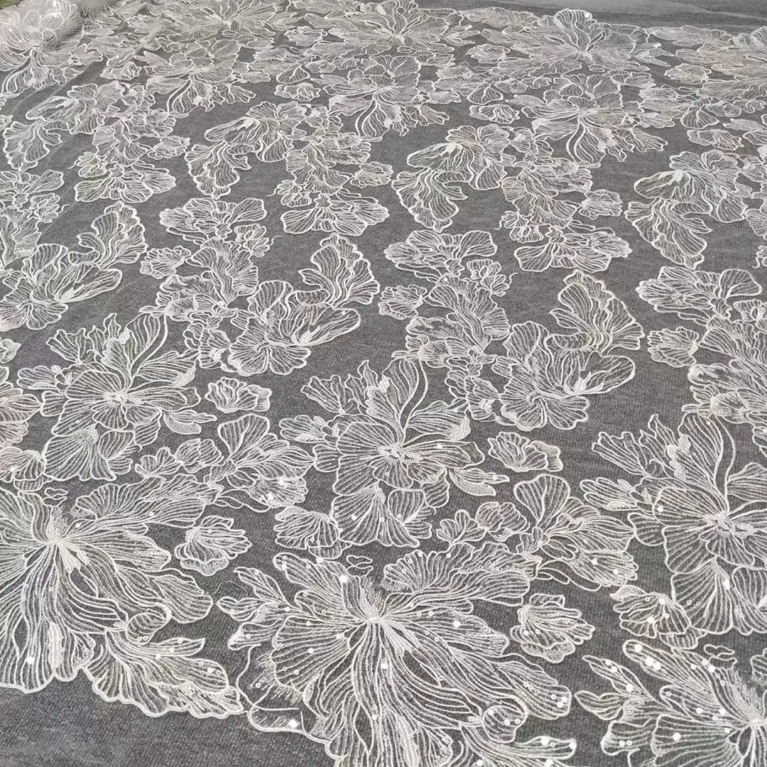 Higher Quality Lace Fabric Bridal Dress Lace Fabric With Sequins 130cm Width Lace Fabric Sell By Yard