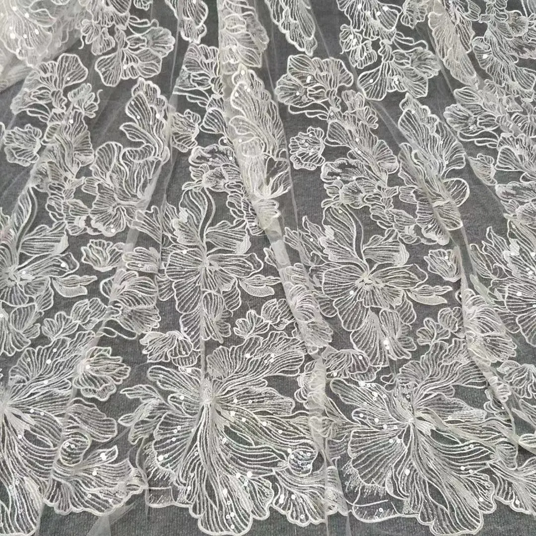 Higher Quality Lace Fabric Bridal Dress Lace Fabric With Sequins 130cm Width Lace Fabric Sell By Yard