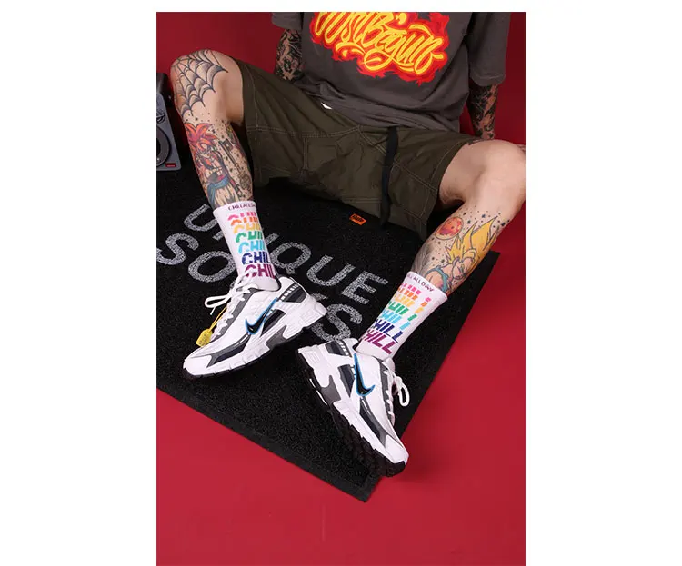 3 Pairs STAY COOL CHILL Letters Hip Hop Harajuku Pink Men's Socks Skateboard Orange Cotton Colorful Letter Long Women Sock