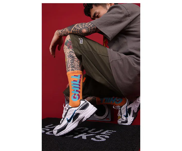3 Pairs STAY COOL CHILL Letters Hip Hop Harajuku Pink Men's Socks Skateboard Orange Cotton Colorful Letter Long Women Sock