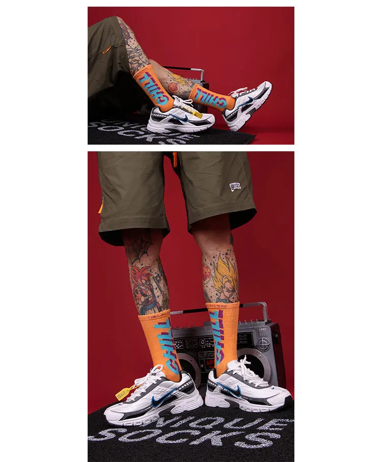 3 Pairs STAY COOL CHILL Letters Hip Hop Harajuku Pink Men's Socks Skateboard Orange Cotton Colorful Letter Long Women Sock