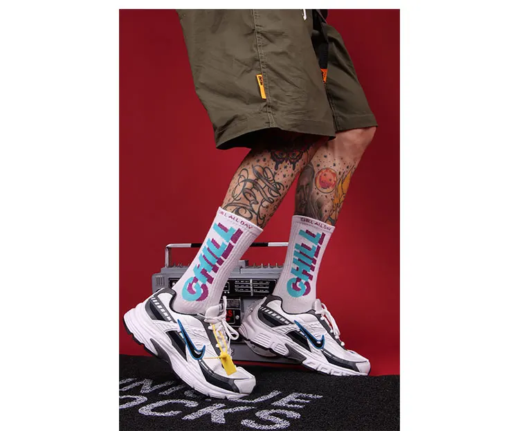 3 Pairs STAY COOL CHILL Letters Hip Hop Harajuku Pink Men's Socks Skateboard Orange Cotton Colorful Letter Long Women Sock