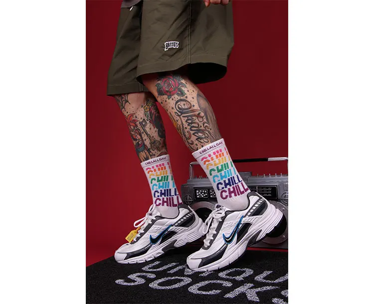 3 Pairs STAY COOL CHILL Letters Hip Hop Harajuku Pink Men's Socks Skateboard Orange Cotton Colorful Letter Long Women Sock