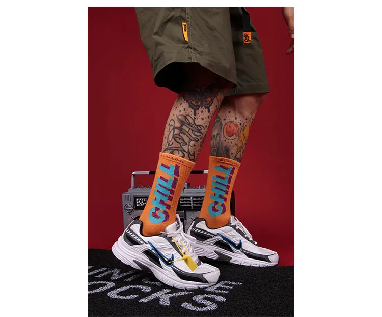 3 Pairs STAY COOL CHILL Letters Hip Hop Harajuku Pink Men's Socks Skateboard Orange Cotton Colorful Letter Long Women Sock