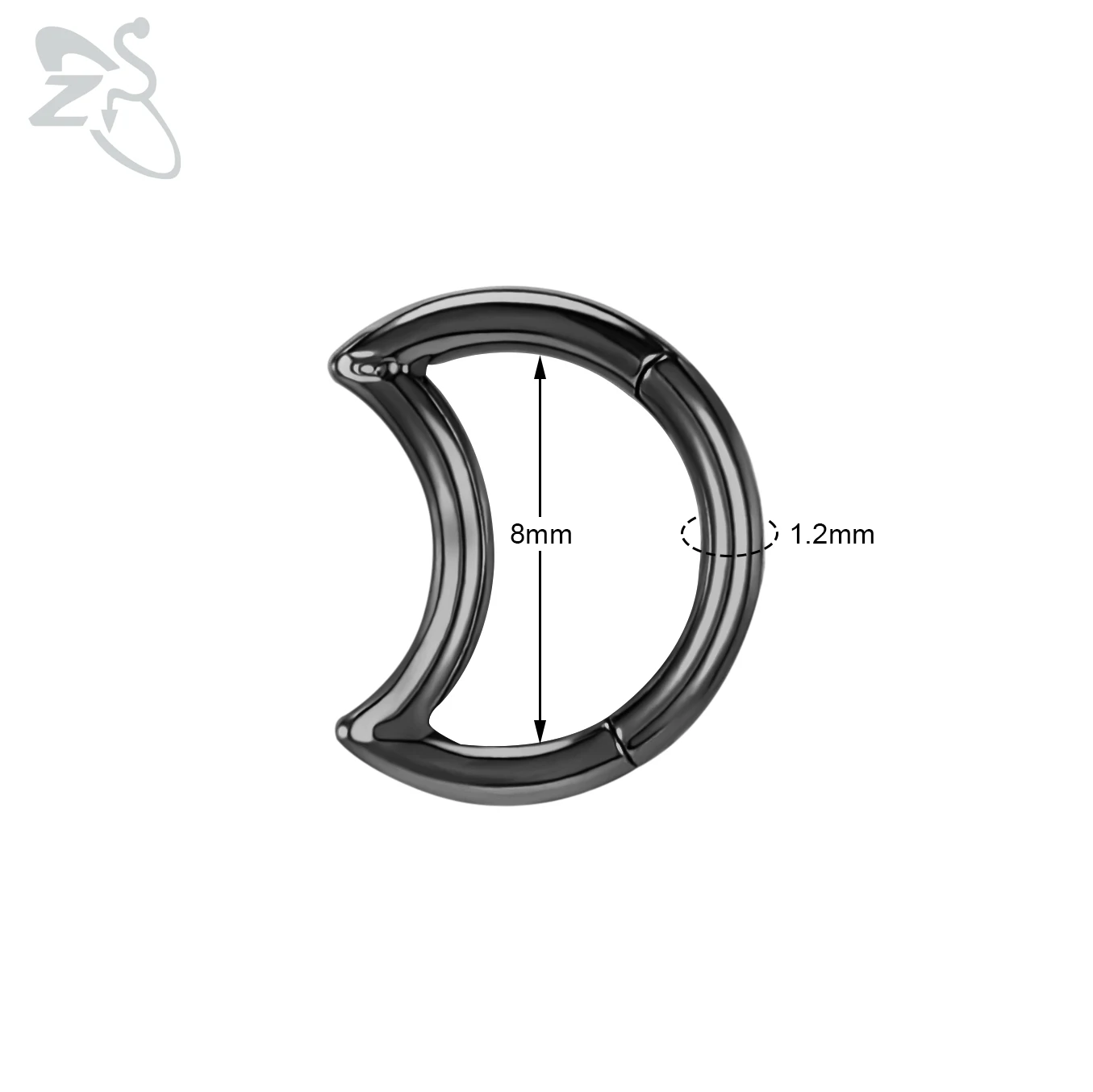 ZS 1 Piece Black Color 316L Stainless Steel Nose Ring For Women Men 8MM Punk Moon Spike Ear Helix Septum Tragus Piercing Jewelry