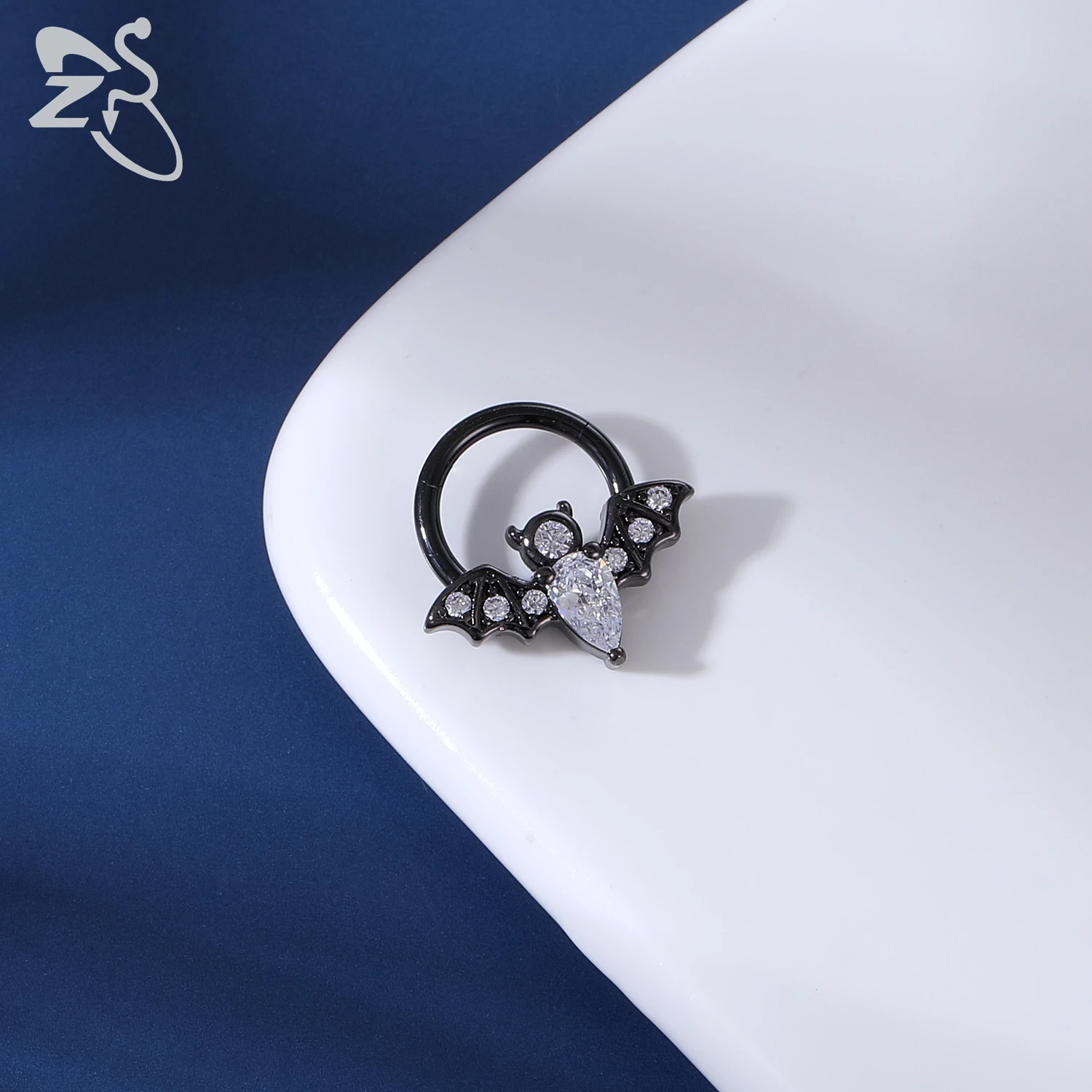 ZS 1 Piece Black Color 316L Stainless Steel Nose Ring For Women Men 8MM Punk Moon Spike Ear Helix Septum Tragus Piercing Jewelry